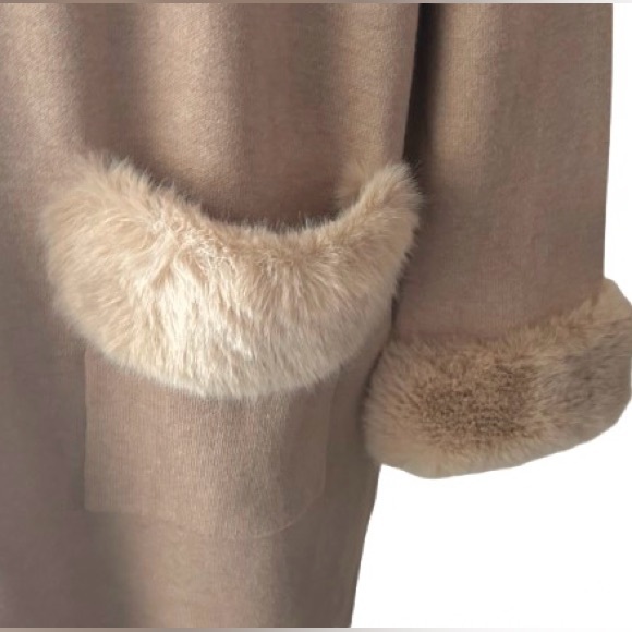 NEW Max Sport Medium Long Cardigan Jacket Tan Nude Faux Fur Designer Coat NWT - Picture 5 of 16